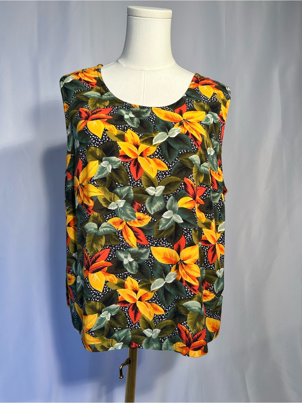 Vintage 2X Valerie Stevens Floral Sleeveless Top Business, Casual, 90s